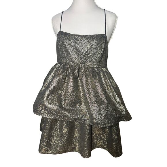 Urban Outfitters Snakeskin Black Gold Small Petite Ruffle Homecoming Dress - Picture 1 of 8